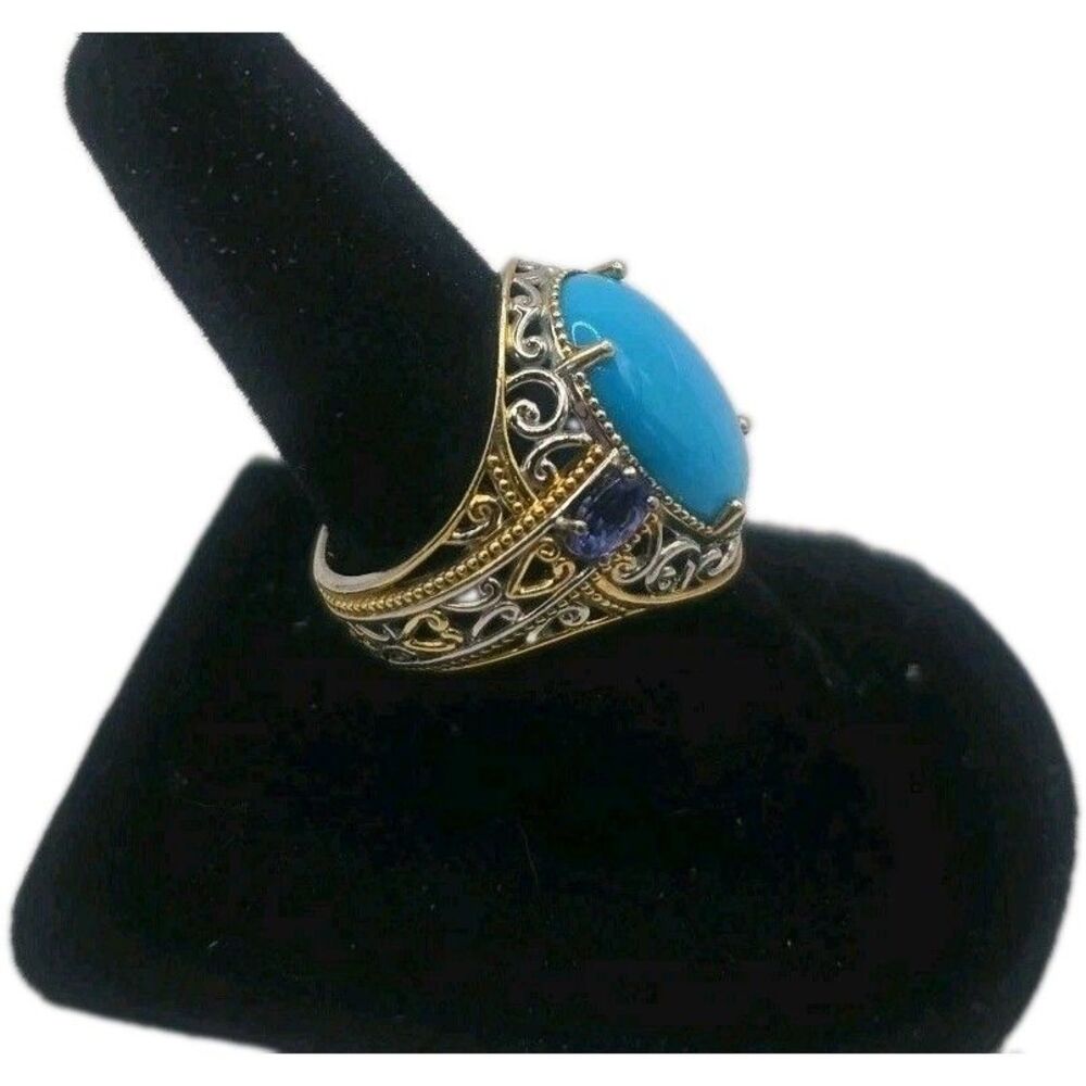 Michael Valitutti Gems en Vogue Two Tone Silver Turquoise Tanzanite Ring Size 6